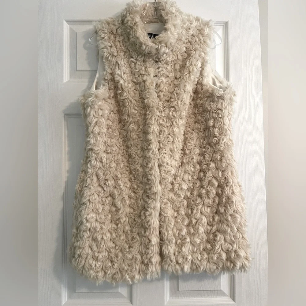Live A Little Cream Faux Fur Long Vest Large - Picture 1 of 7